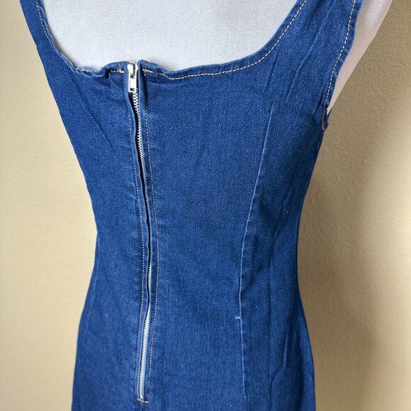 NWT SHEIN Petite Medium Stretch Denim Jeans Jean Mini Dress with Slit - Picture 7 of 12